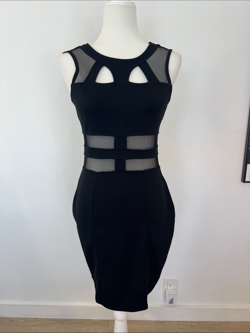 Poof Black Mesh Panel Bodycon Dress